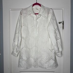 Corey Lynn Calter Tunic Women's Medium White Shell Eyelet Boho Coastal Anthro
